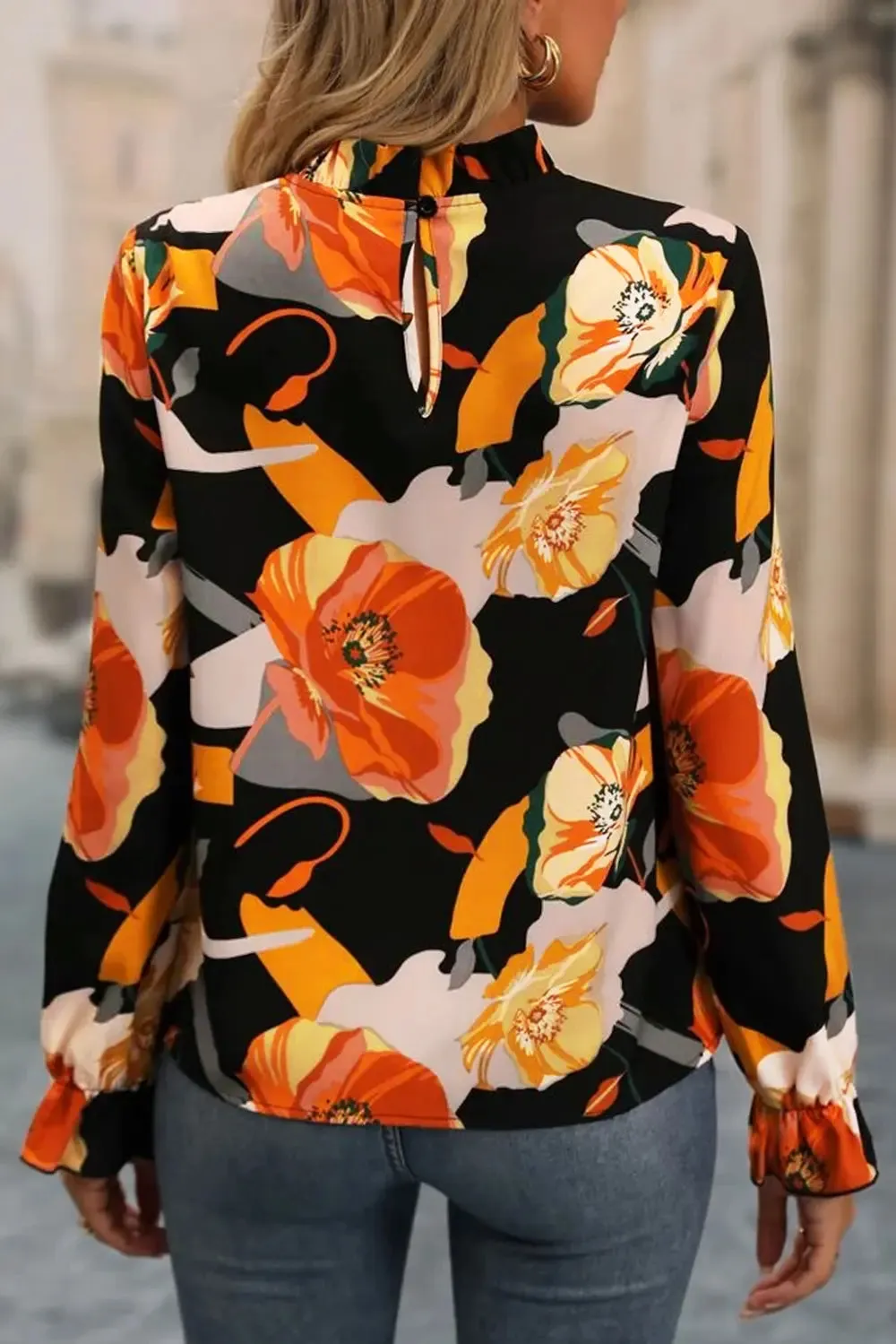 Floral Mock Neck Flounce Sleeve Blouse sold by Gigi Laurent product image thumbnail 2