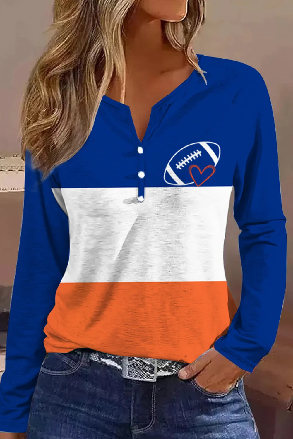 Football Graphic Notched Neck Top sold by Gigi Laurent