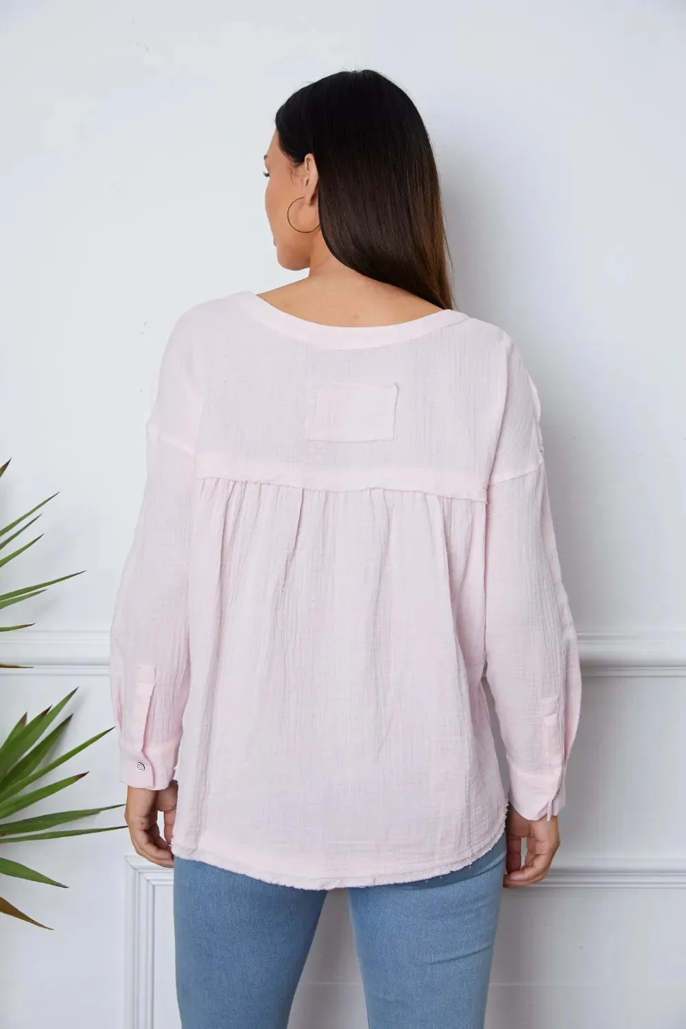 Texture Half Button Raw Hem Top sold by Gigi Laurent product image thumbnail 2