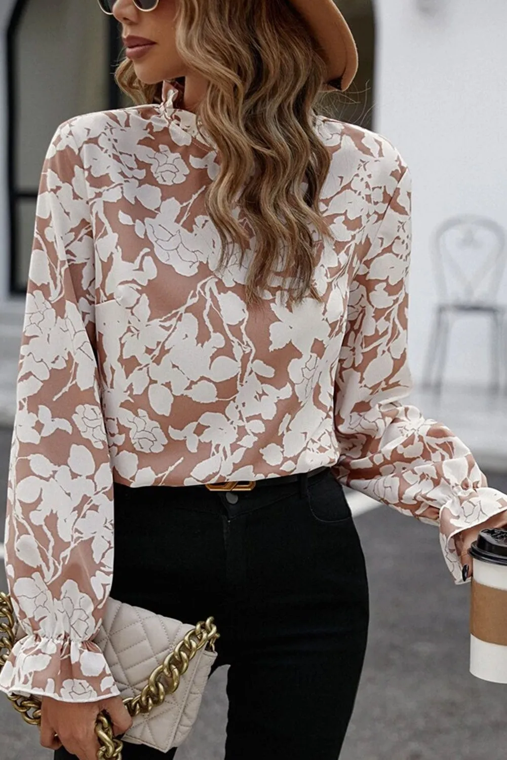 Floral Print Mock Neck Flounce Sleeve Blouse sold by Gigi Laurent product image thumbnail 4