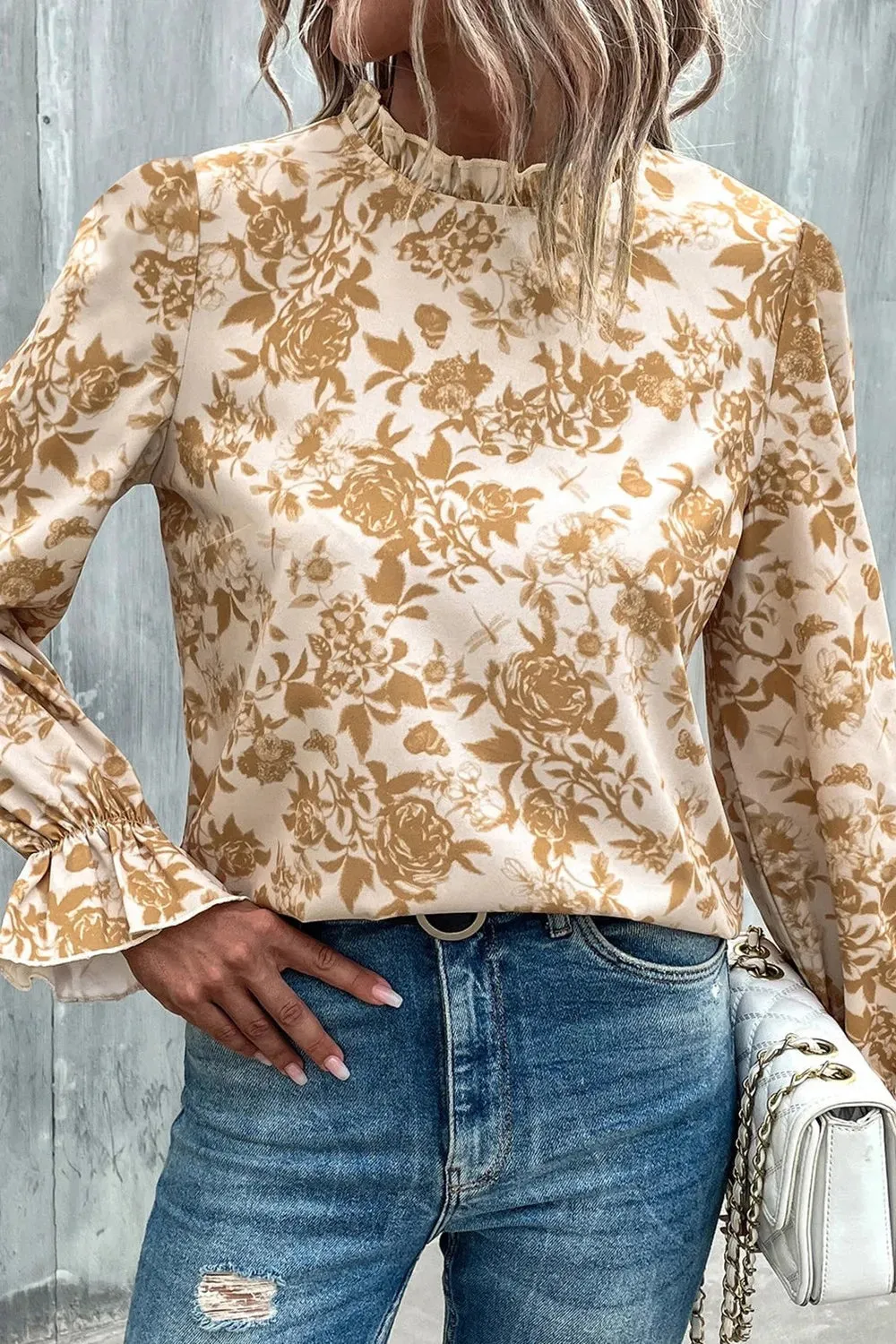 Floral Print Mock Neck Flounce Sleeve Blouse sold by Gigi Laurent product image thumbnail 5