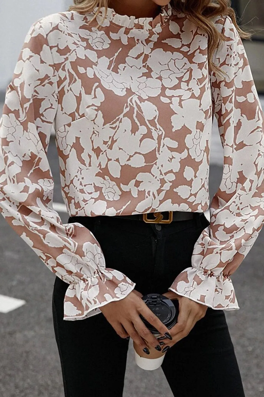 Floral Print Mock Neck Flounce Sleeve Blouse sold by Gigi Laurent product image thumbnail 3