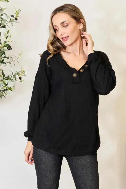 Zenana Buttoned Long Sleeve Blouse sold by Gigi Laurent