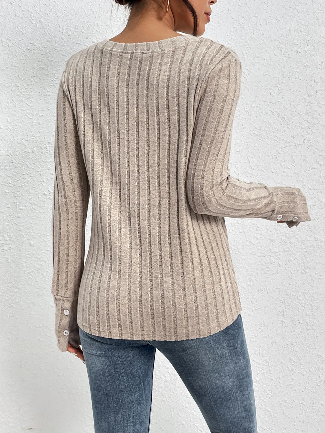 Perfee Lace Detail Ribbed V-Neck Long Sleeve Top sold by Gigi Laurent product image thumbnail 2