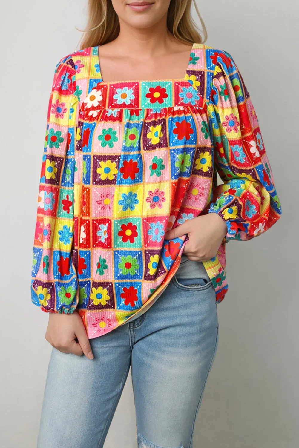 Printed Square Neck Balloon Sleeve Top sold by Gigi Laurent product image thumbnail 2