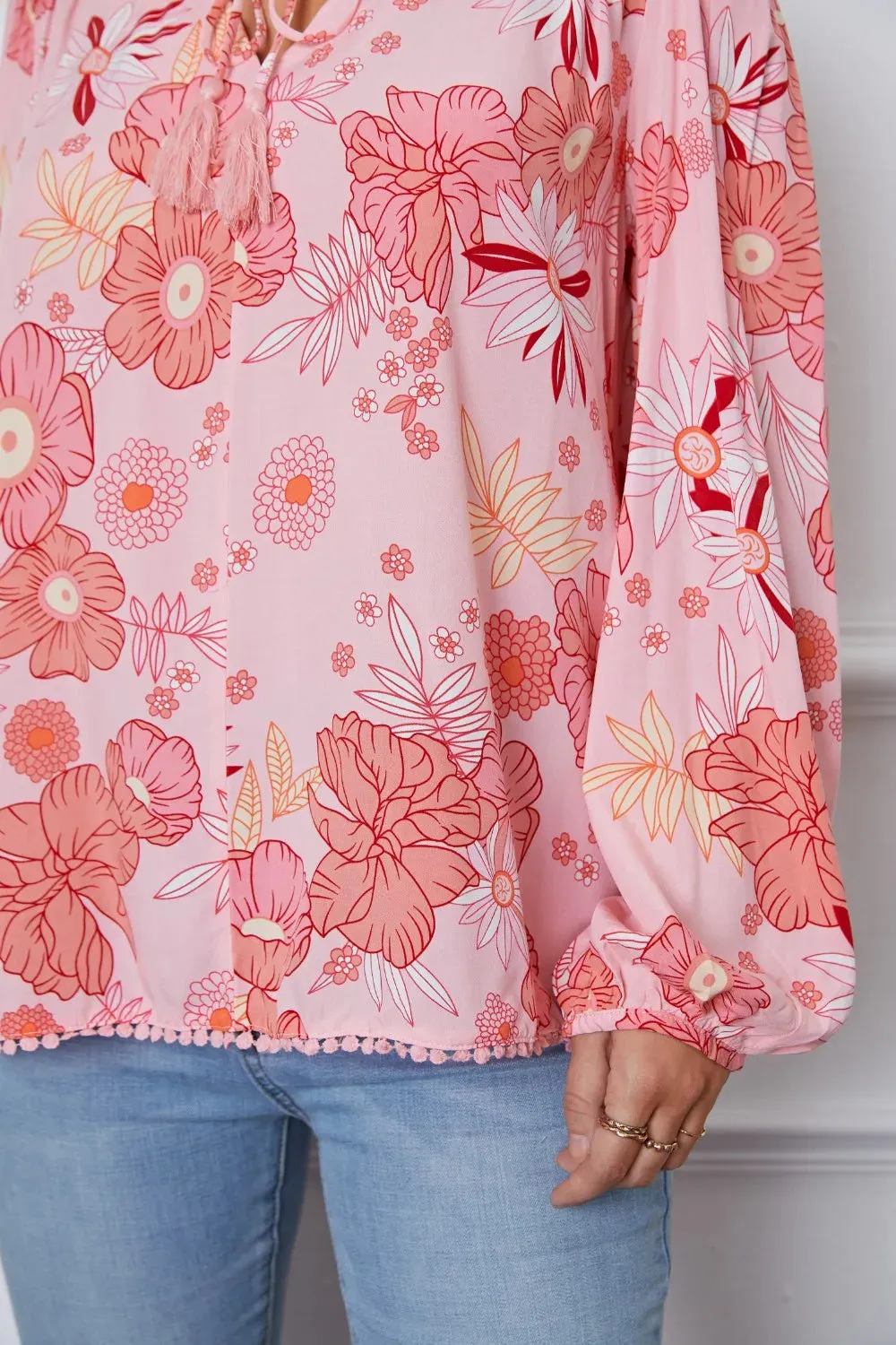 Floral Smocked Tassel Tie Balloon Sleeve Blouse sold by Gigi Laurent product image thumbnail 5