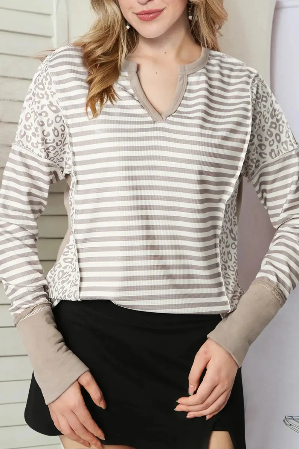 Exposed Seam Striped Notched Blouse sold by Gigi Laurent product image thumbnail 2