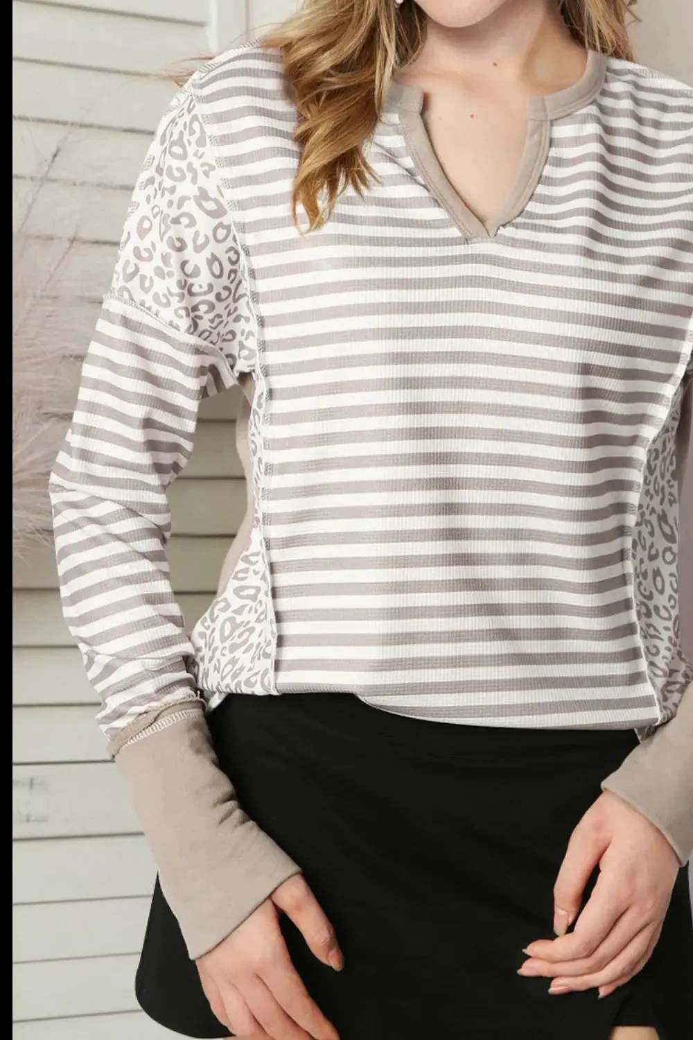 Exposed Seam Striped Notched Blouse sold by Gigi Laurent product image thumbnail 3
