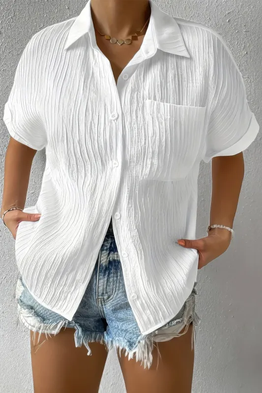 Button Down Lapel Pockets Loose Solid Shirt sold by Gigi Laurent