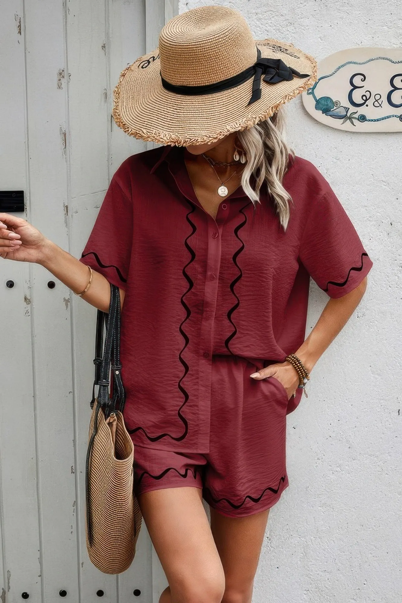 Two Piece Button Down Short Sleeve Outfits Sets sold by Gigi Laurent product image thumbnail 4