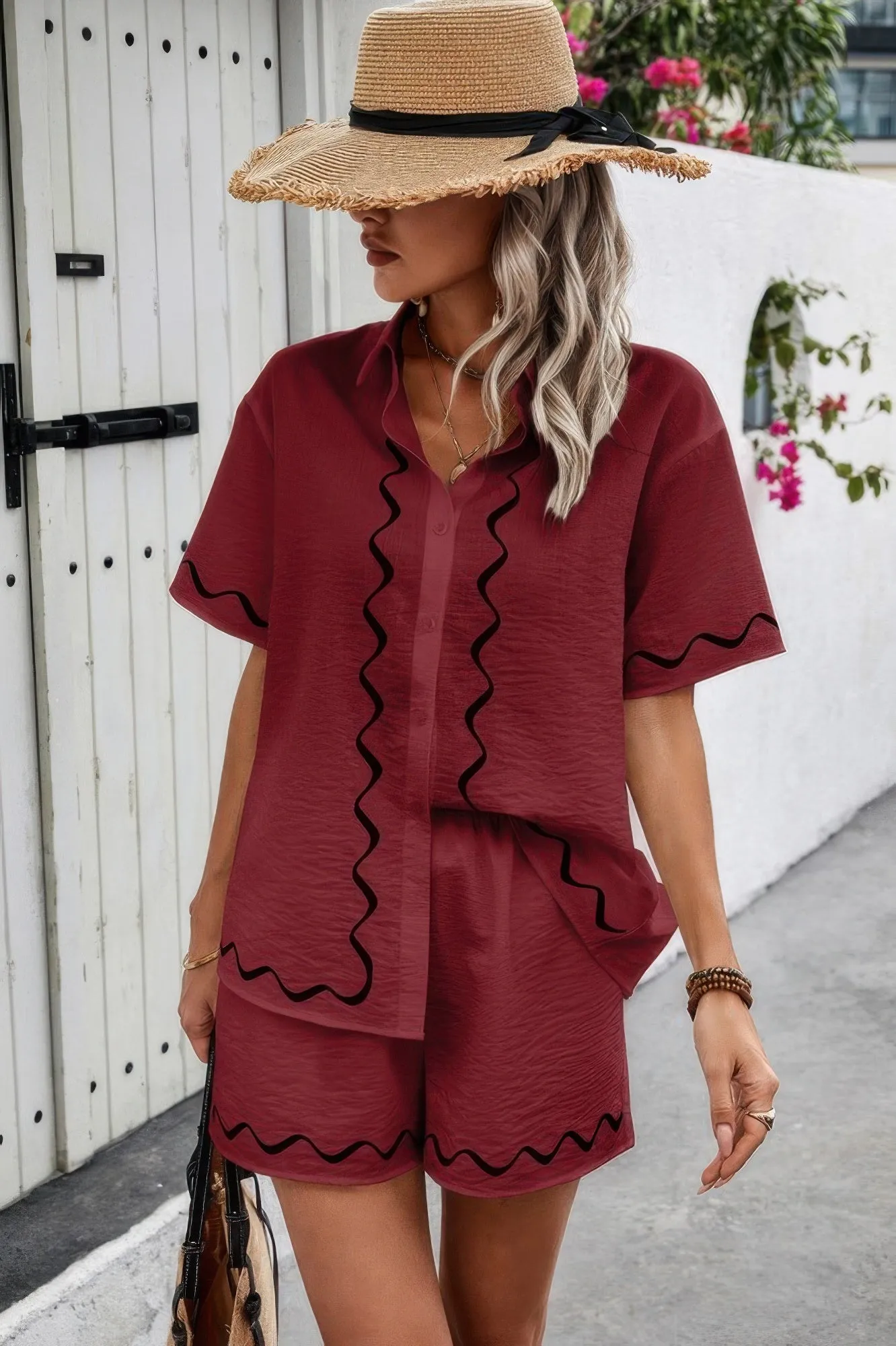 Two Piece Button Down Short Sleeve Outfits Sets sold by Gigi Laurent product image thumbnail 5