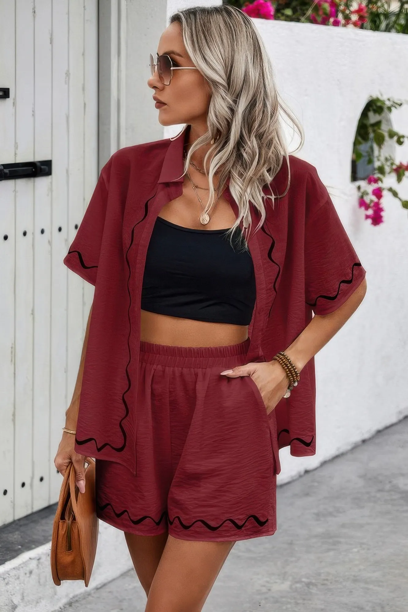 Two Piece Button Down Short Sleeve Outfits Sets sold by Gigi Laurent product image thumbnail 3