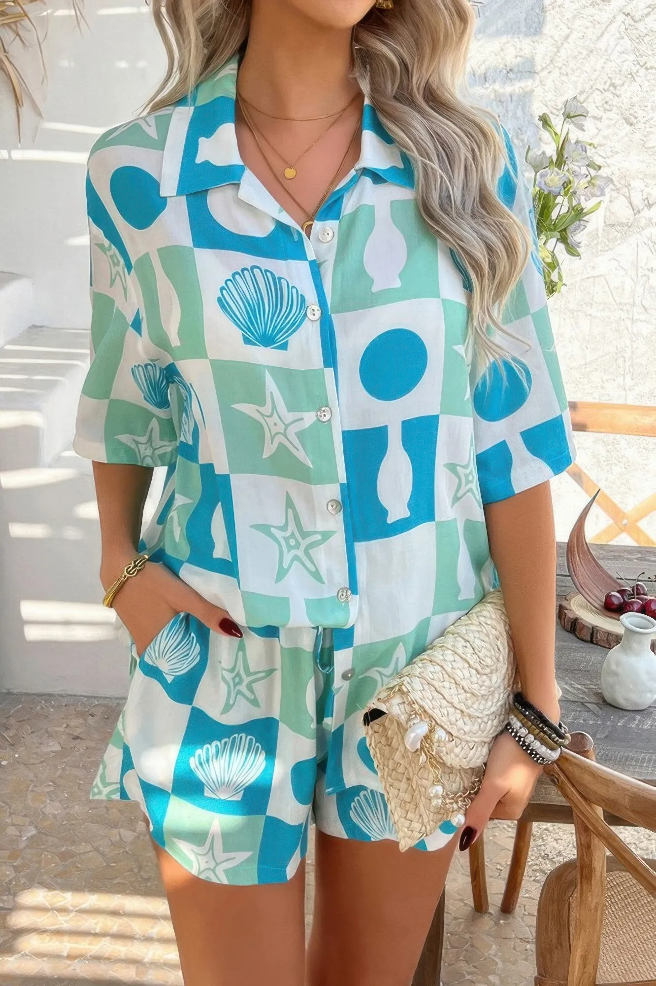 Two Pieces All Over Print Button Down Short Sets sold by Gigi Laurent