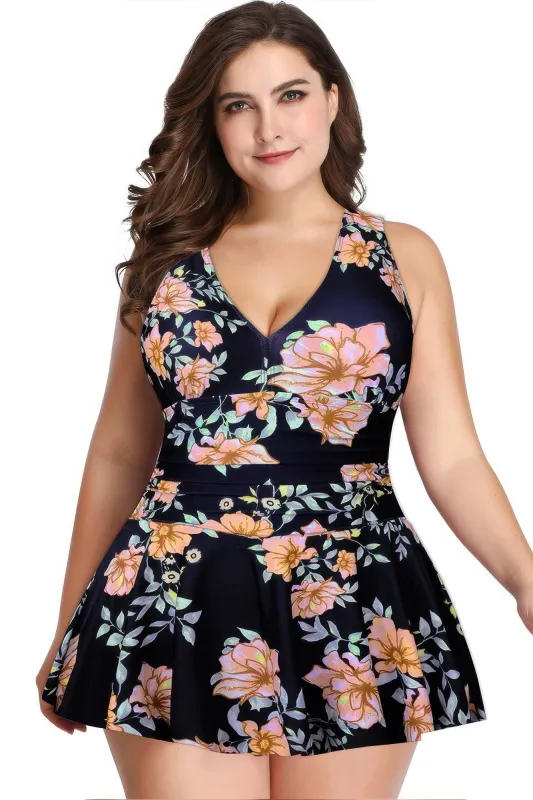 Plus Size Solid Ruffle V Neck Fit Swimsuits sold by Gigi Laurent