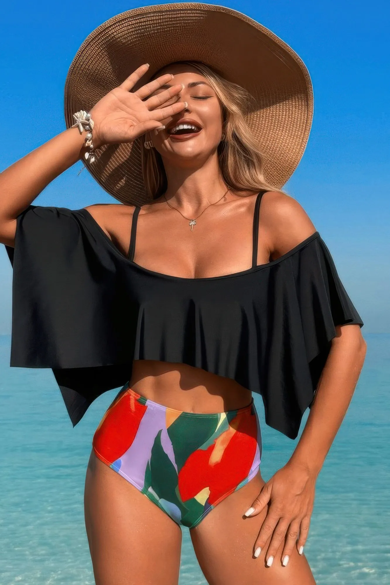 Ruffle Top High Waisted Bottom Tankini Swimsuit sold by Gigi Laurent product image thumbnail 2