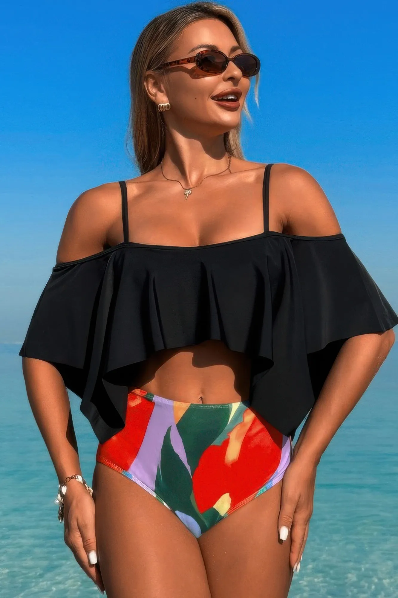 Ruffle Top High Waisted Bottom Tankini Swimsuit sold by Gigi Laurent product image thumbnail 3