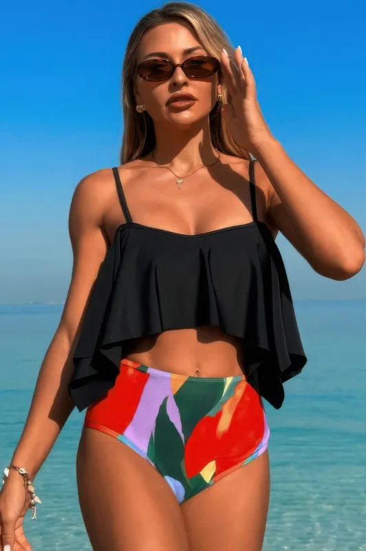 Ruffle Top High Waisted Bottom Tankini Swimsuit sold by Gigi Laurent