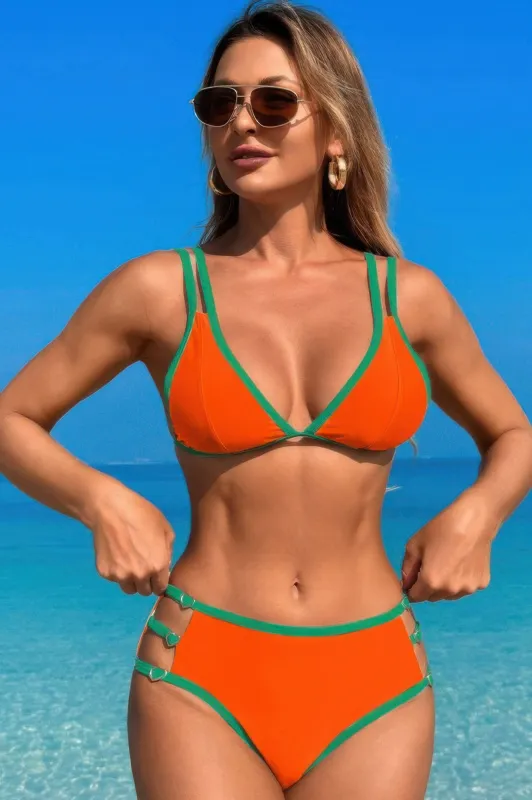 Two Pieces Color Block Cut Out Back Knot Bikini sold by Gigi Laurent