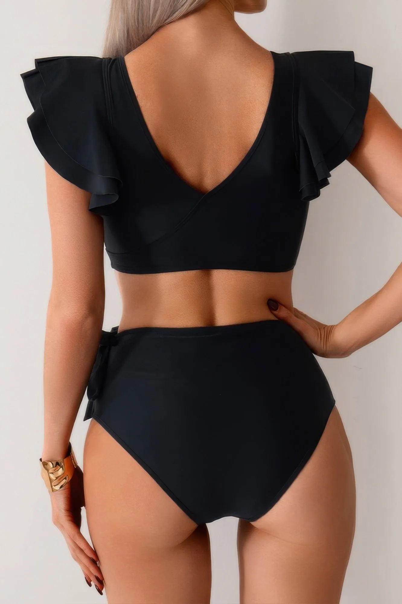 V Neck Two Piece Ruffled High Waisted Swimsuit sold by Gigi Laurent product image thumbnail 5