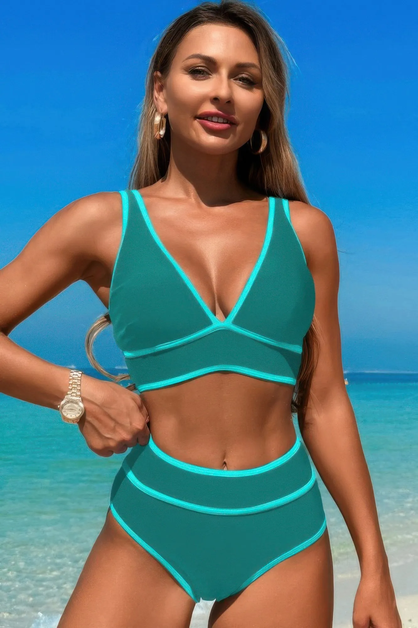 Two Pieces V Neck Bikini Brief Bottom Swimsuit sold by Gigi Laurent product image thumbnail 4
