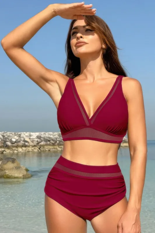 Deep V Lace Trim Two Pieces Sleeveless Swimsuit sold by Gigi Laurent