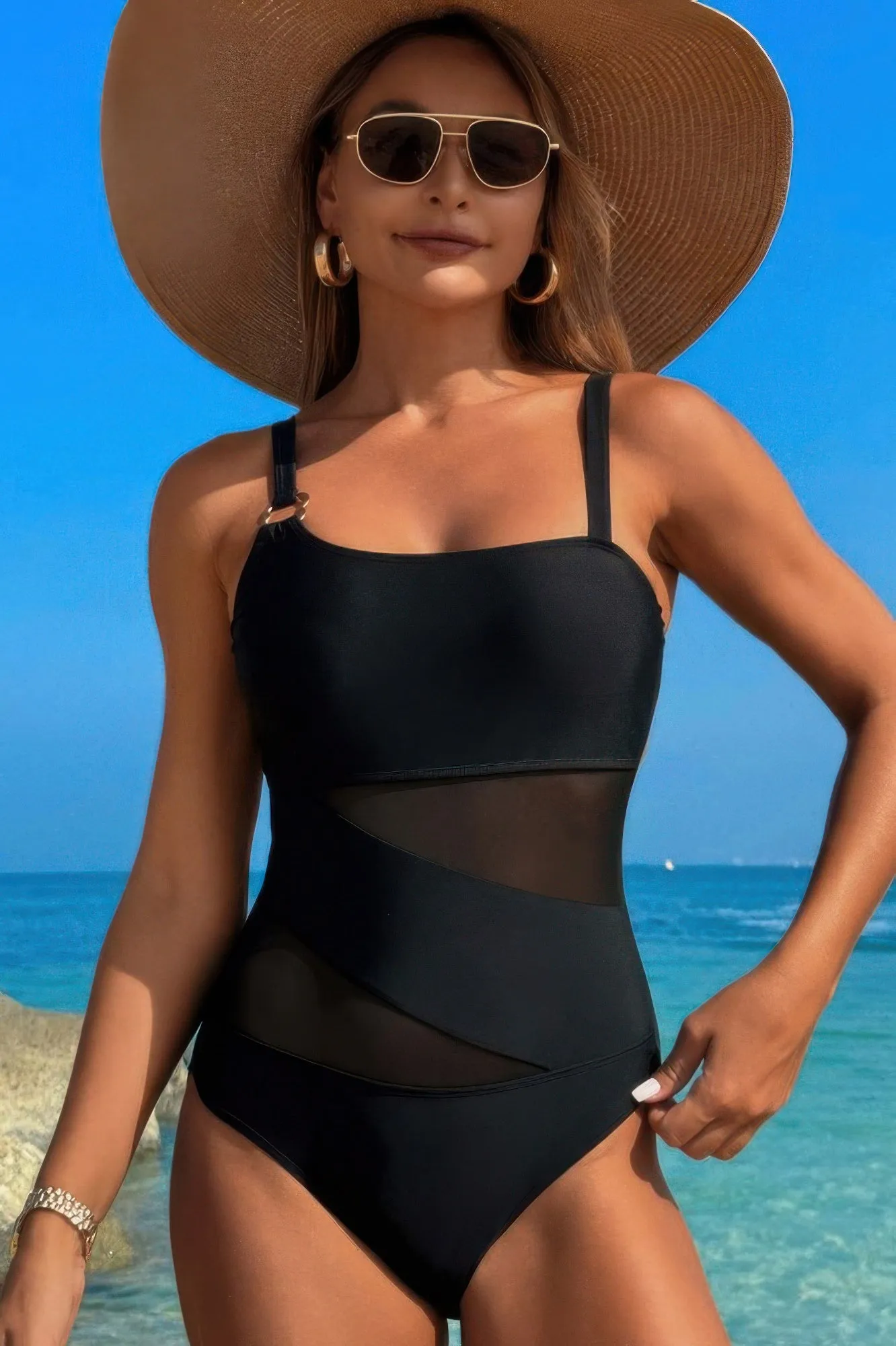 One Piece Color Block Lace High Cut Swimsuit sold by Gigi Laurent product image thumbnail 4