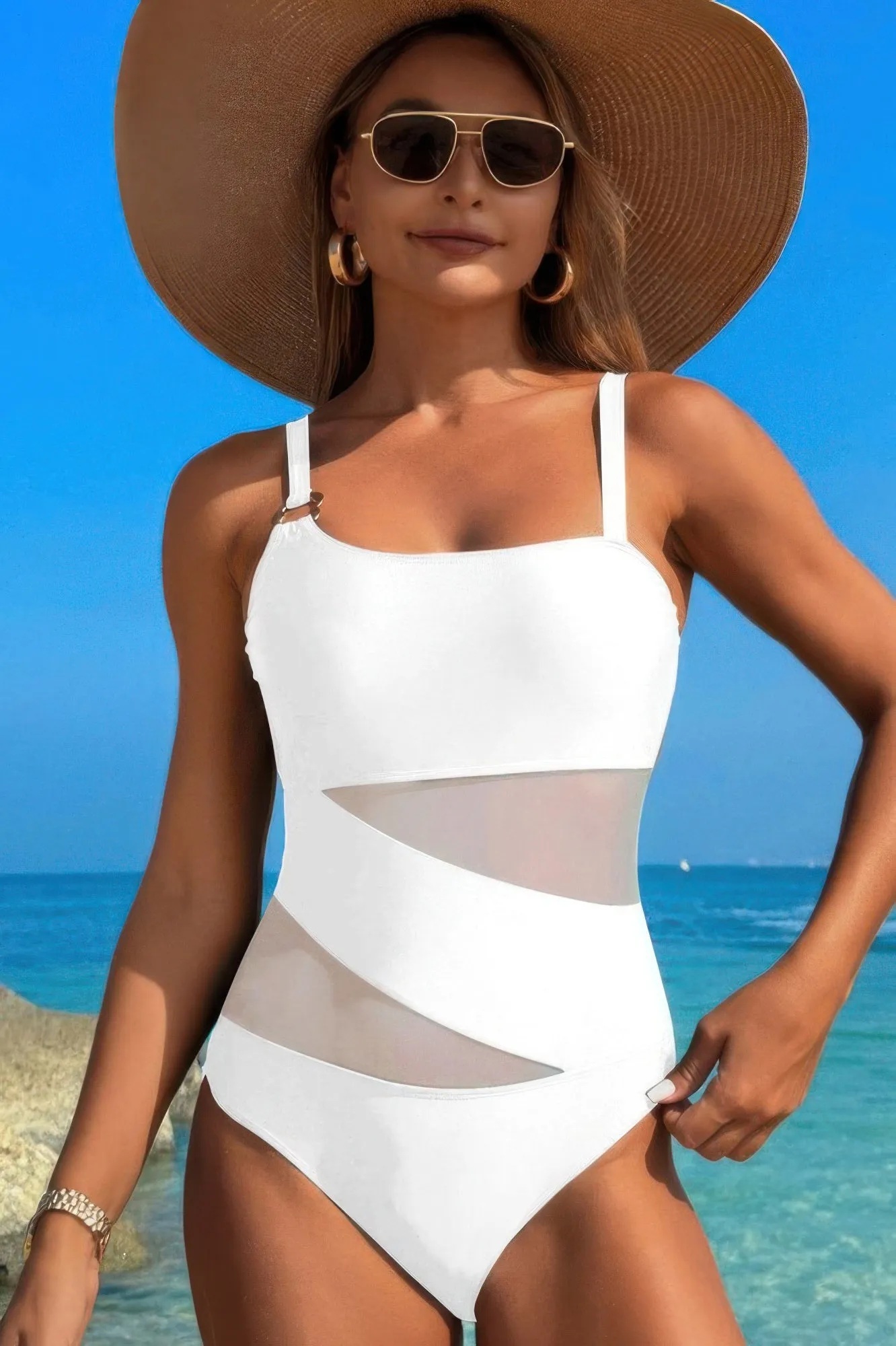 One Piece Color Block Lace High Cut Swimsuit sold by Gigi Laurent