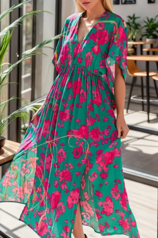 Printed V-Neck Midi Slit Dress sold by Gigi Laurent