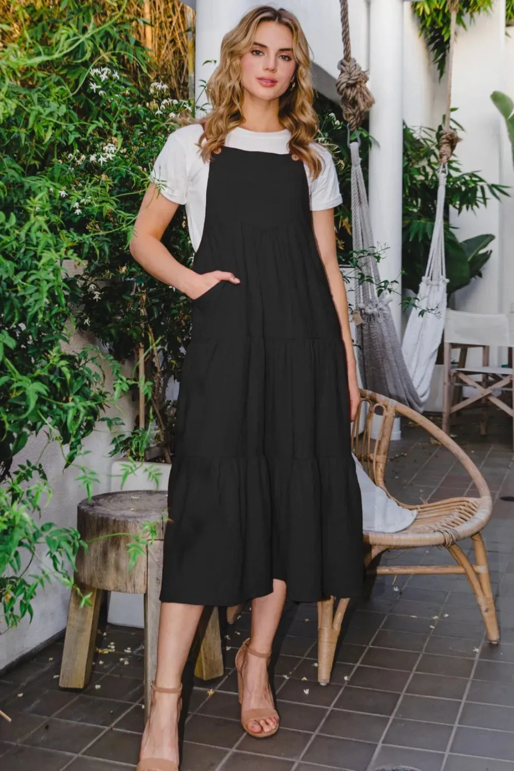 ODDI Full Size Sleeveless Tiered Midi Dress sold by Gigi Laurent