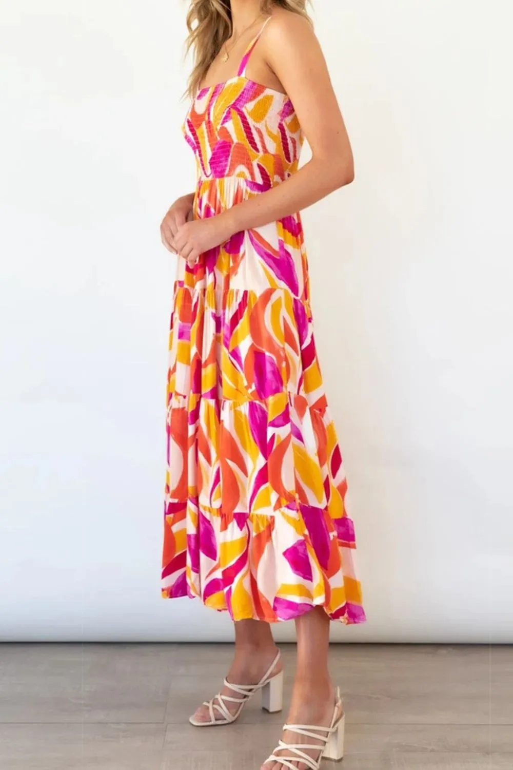 Printed Smocked Square Neck Tiered Sleeveless Dress sold by Gigi Laurent product image thumbnail 3
