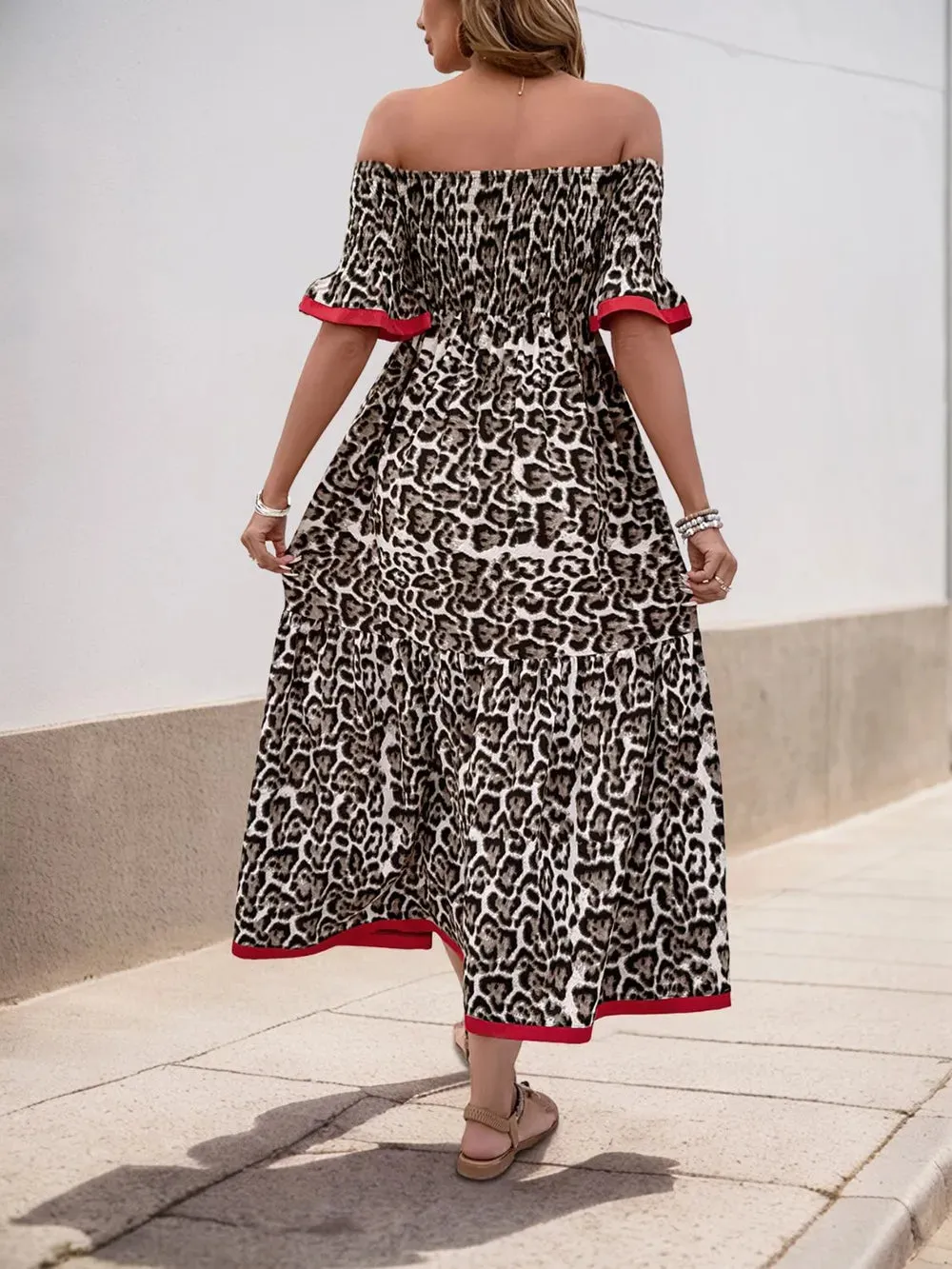 Perfee Leopard Off-Shoulder Flounce Sleeve Midi Dress sold by Gigi Laurent product image thumbnail 3