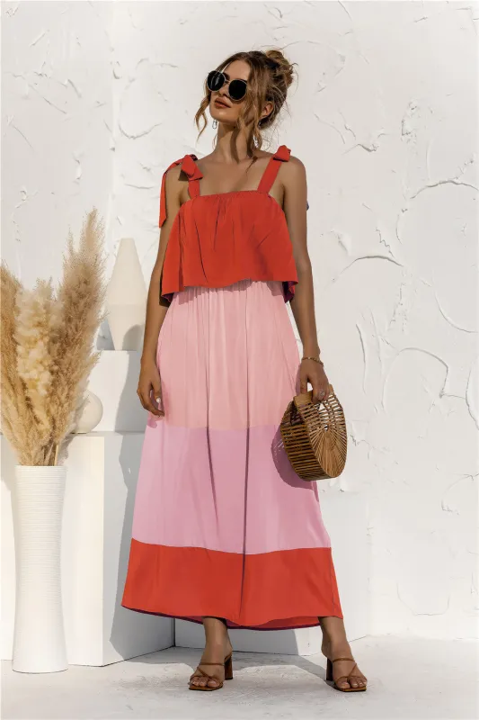 Color Block Tie Shoulder Tiered Sleeveless Dress sold by Gigi Laurent