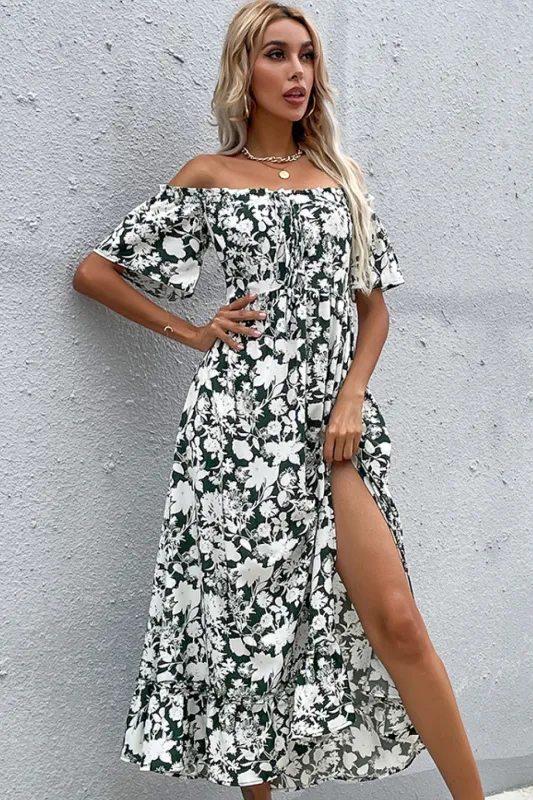 Perfee Floral Slit Off-Shoulder Midi Dress sold by Gigi Laurent