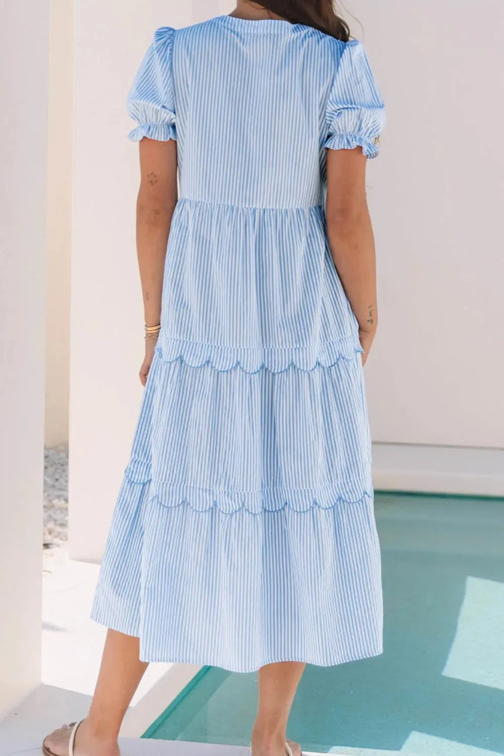 Stripe Bubble Short Sleeve Tiered Scallop Midi Dress sold by Gigi Laurent product image thumbnail 2