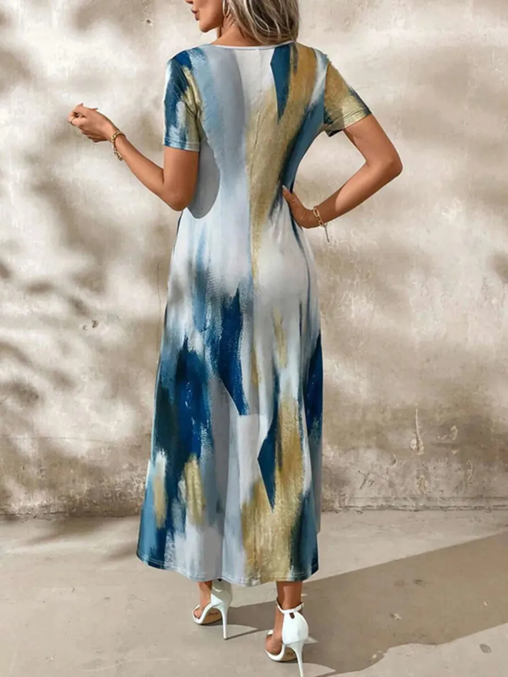 Tie-Dye V-Neck Short Sleeve Midi Tee Dress sold by Gigi Laurent product image thumbnail 3