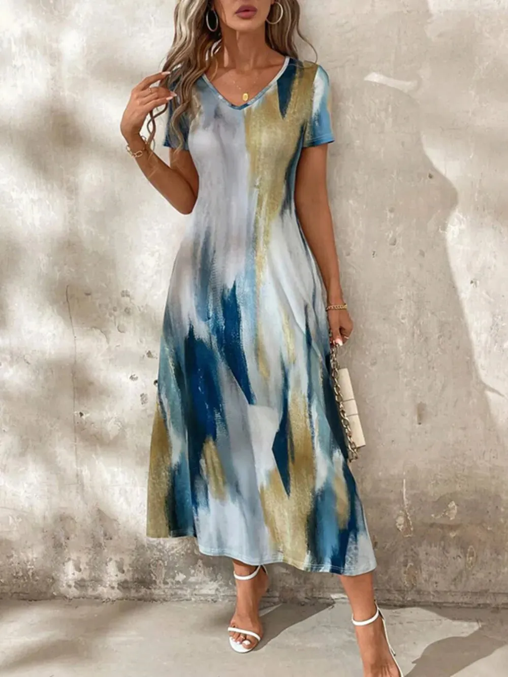Tie-Dye V-Neck Short Sleeve Midi Tee Dress sold by Gigi Laurent product image thumbnail 4