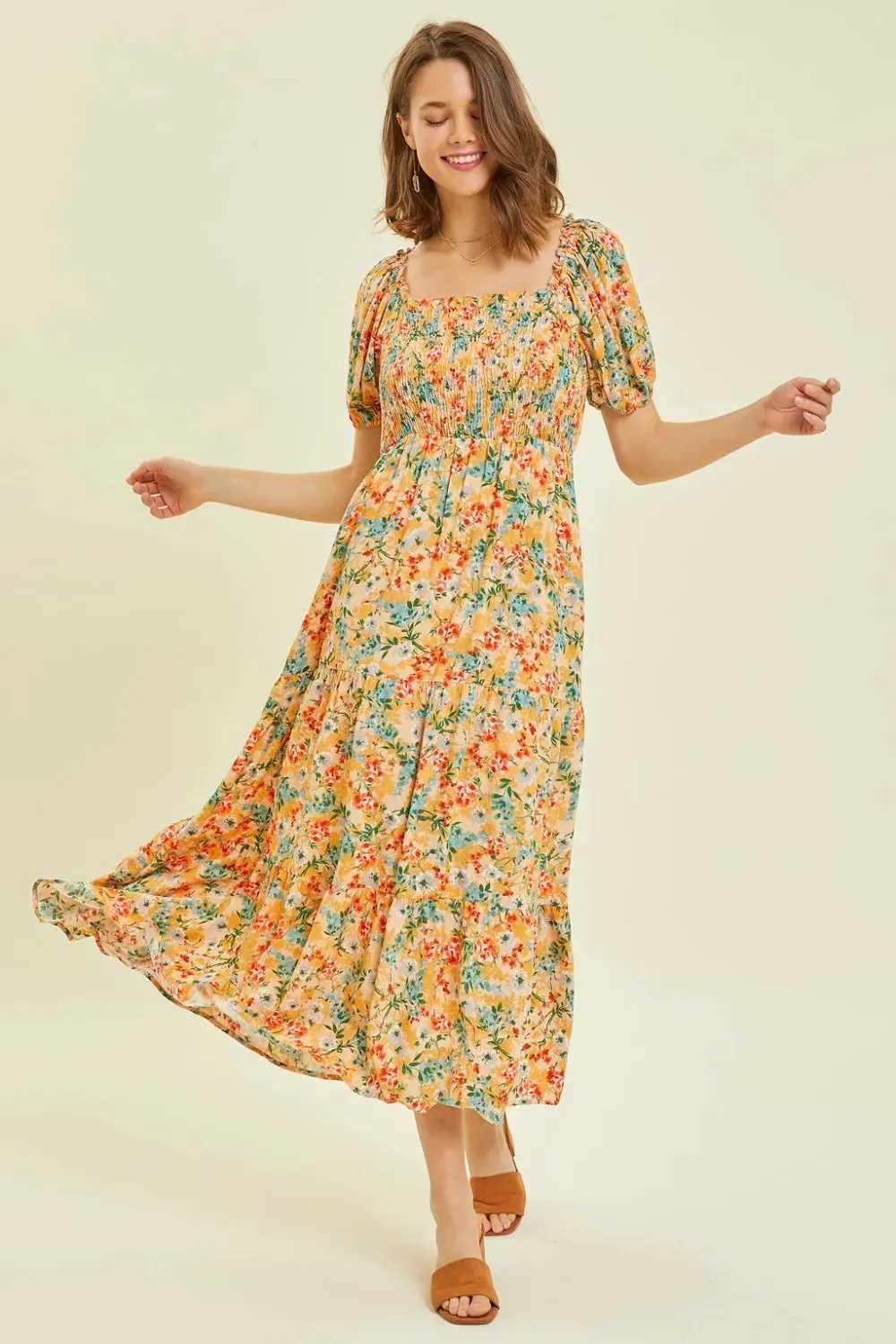HEYSON Full Size Floral Smocked Tiered Midi Dress sold by Gigi Laurent product image thumbnail 3