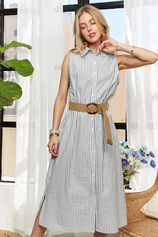 ADORA Striped Button Down Sleeveless Midi Dress sold by Gigi Laurent product image thumbnail 3