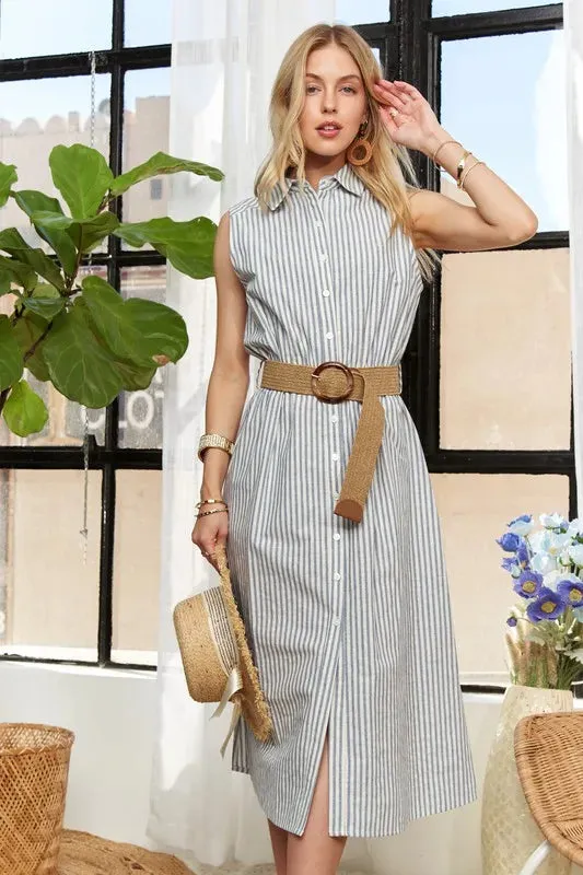 ADORA Striped Button Down Sleeveless Midi Dress sold by Gigi Laurent product image thumbnail 2