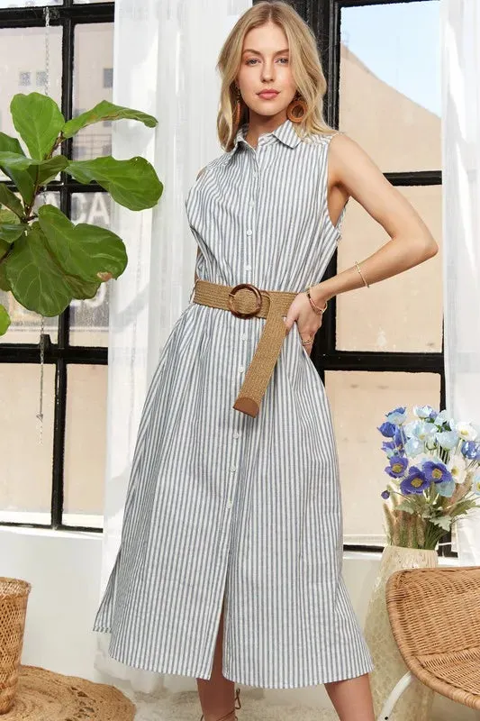 ADORA Striped Button Down Sleeveless Midi Dress sold by Gigi Laurent