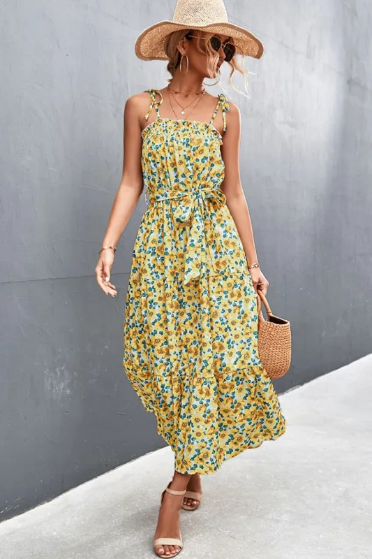 Floral Tie-Shoulder Belted Dress sold by Gigi Laurent