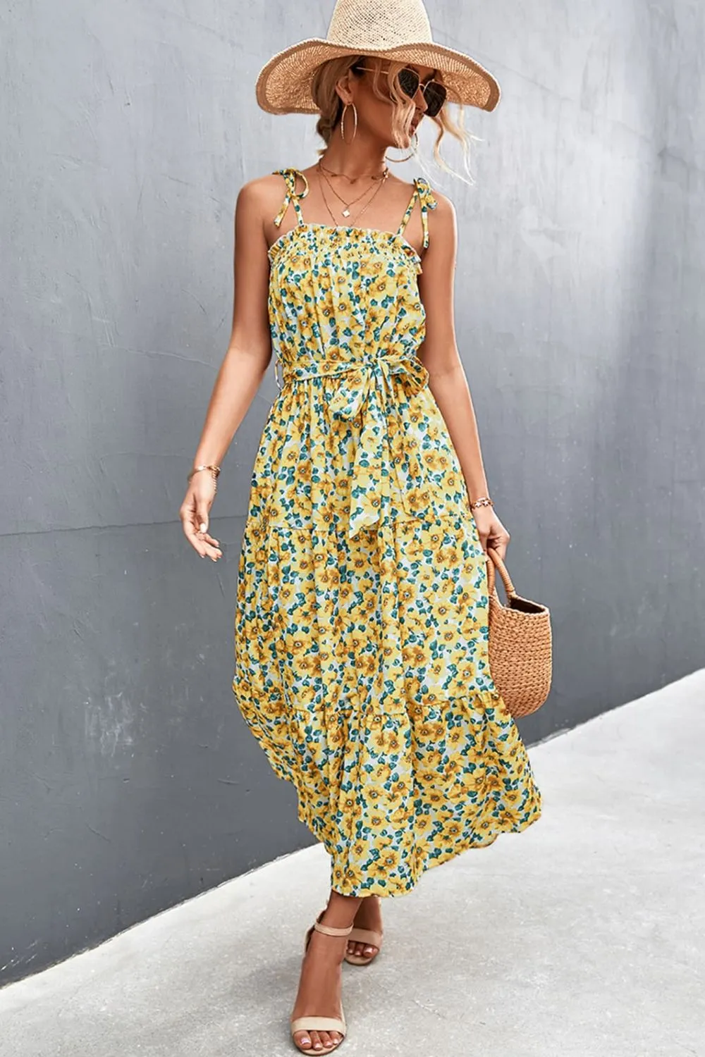 Floral Tie-Shoulder Belted Dress sold by Gigi Laurent