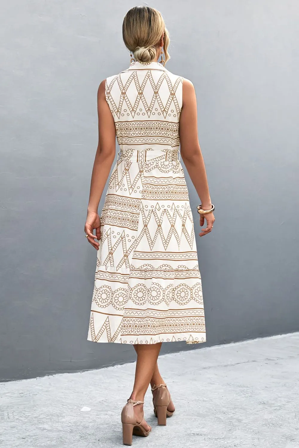 Printed Button Front Tie-Waist Sleeveless Collared Dress sold by Gigi Laurent product image thumbnail 2
