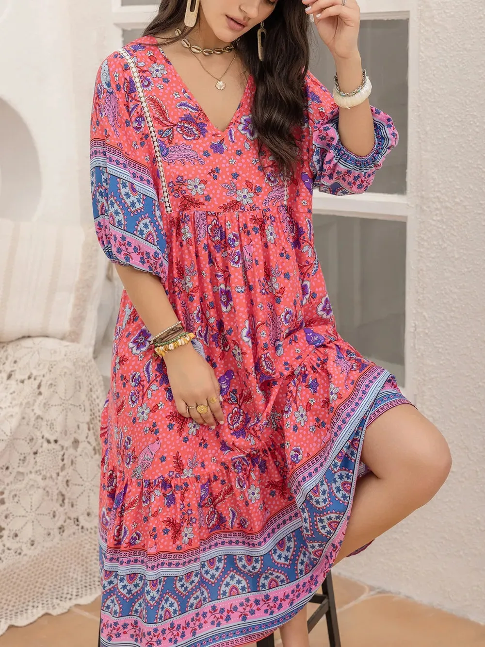 Printed Puff Sleeve Midi Dress sold by Gigi Laurent product image thumbnail 5