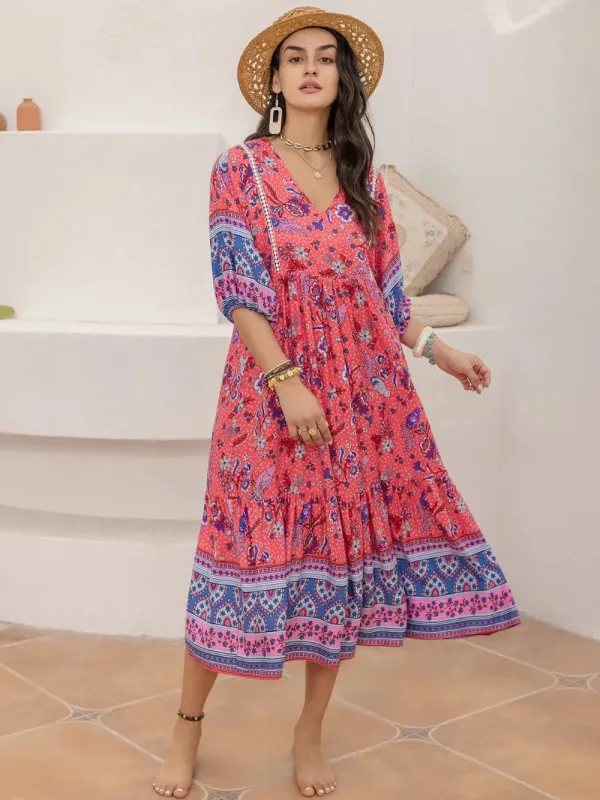 Printed Puff Sleeve Midi Dress sold by Gigi Laurent