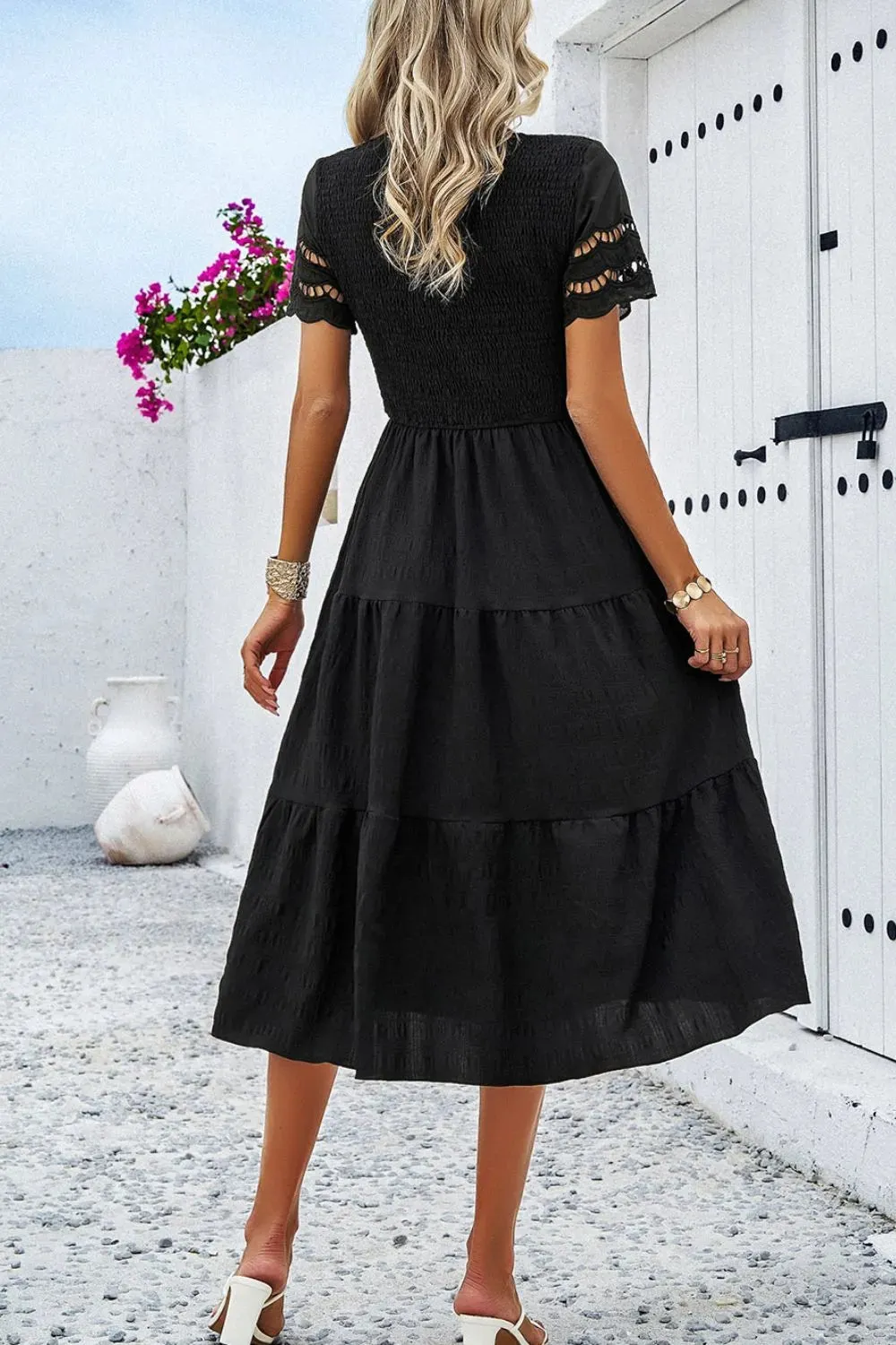 Devine Smocked Round Neck Short Sleeve Midi Dress sold by Gigi Laurent product image thumbnail 2