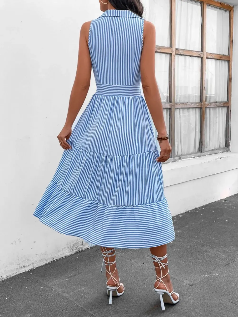 Striped Johnny Collar Sleeveless Midi Dress sold by Gigi Laurent product image thumbnail 2