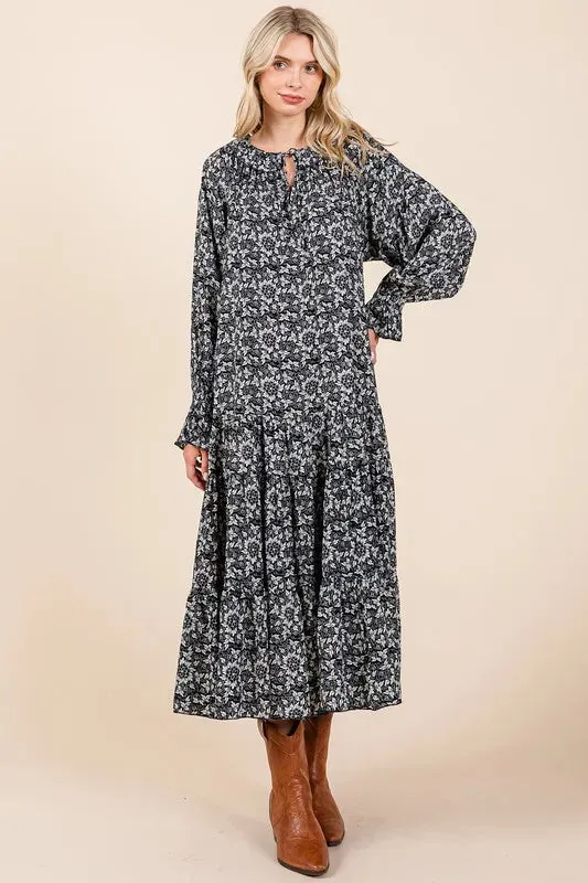 Mittoshop Printed Tie Neck Flounce Sleeve Midi Dress sold by Gigi Laurent product image thumbnail 2