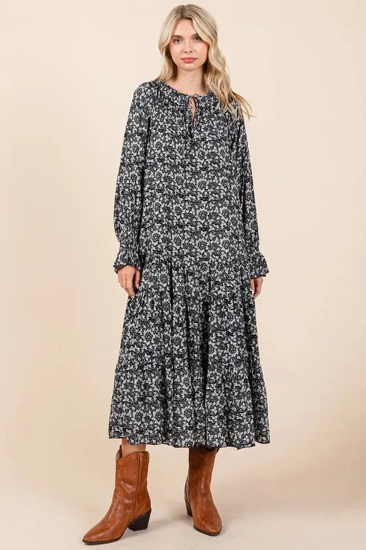 Mittoshop Printed Tie Neck Flounce Sleeve Midi Dress sold by Gigi Laurent product image thumbnail 3