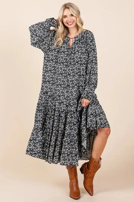 Mittoshop Printed Tie Neck Flounce Sleeve Midi Dress sold by Gigi Laurent
